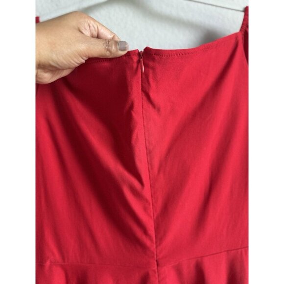Grace Karin Red Off Shoulder Fit & Flare Pleated Dress Women’s XL Cocktail Party - Picture 8 of 11